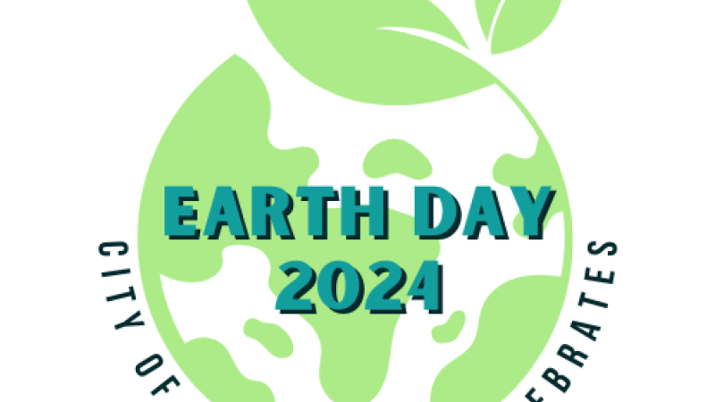Earth Day 2024 logo (green earth with leaf)