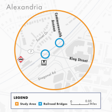 Location of existing rail bridges to be replaced. 