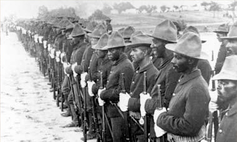 Buffalo Soldier troopers in formation, ready for inspection in Cuba. National Park Service.