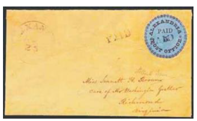 Blue boy stamp on envelope addressed to Jannett Brown