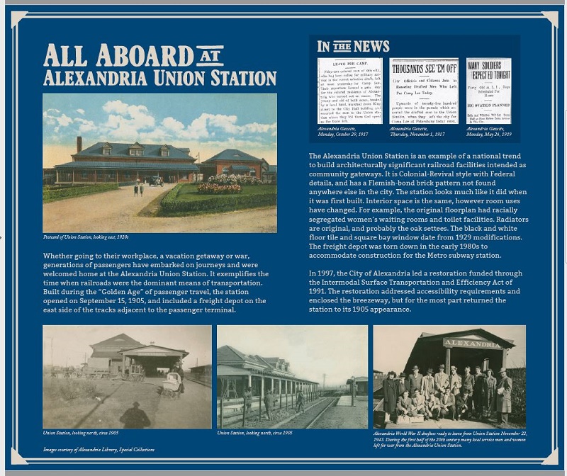 Interpretive panel "All Aboard at Alexandria Union Station"