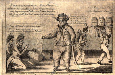 Johnny Bull and the Alexandrians. Political cartoon, William Charles, 1814. (Courtesy, The Lyceum: Alexandria’s History Museum.)