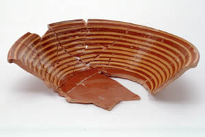Piercy earthenware pan, partially reconstructed.