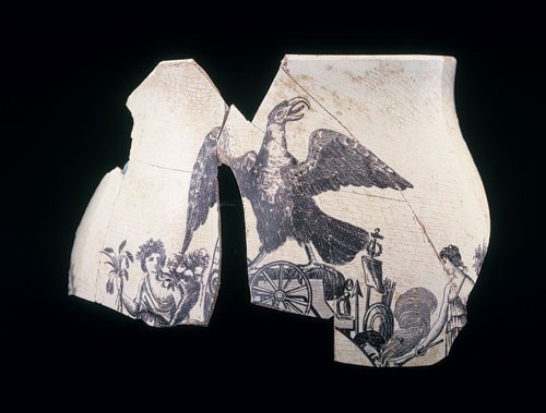Creamware pitcher with eagle on cannon. Photo by Gavin Ashworth for Ceramics in America.