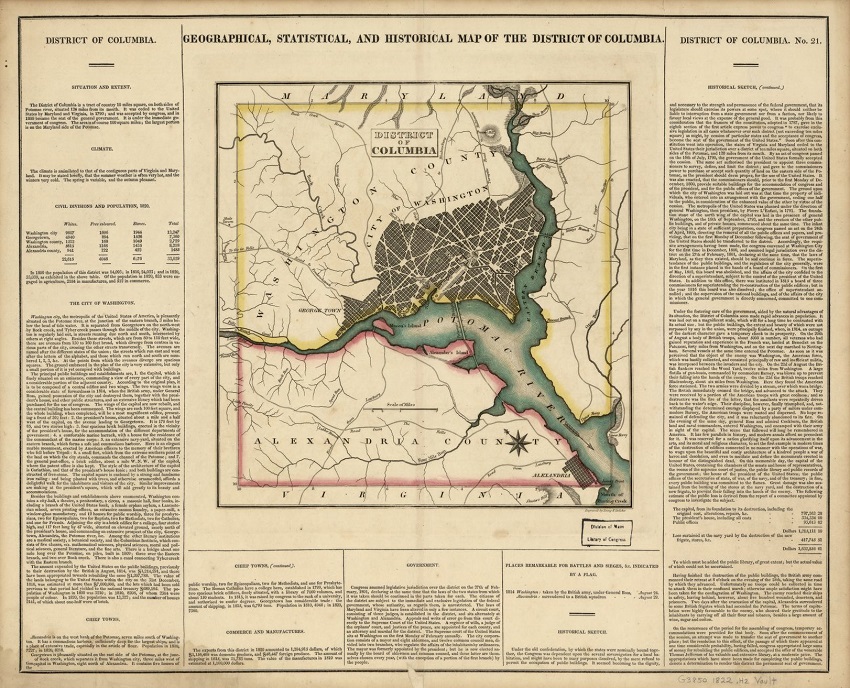 Geographical, statistical, and historical map of the District of Columbia, H. C. Carey & I. Lea, 1822. (LOC)