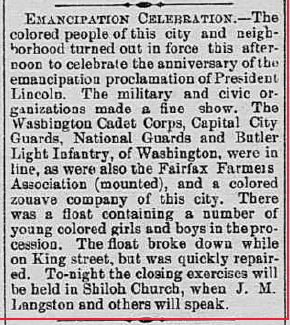 Emancipation Celebration, Alexandria Gazette 09-23-1895