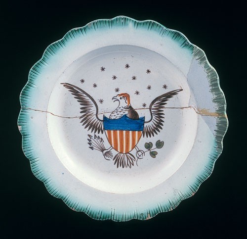 Shell-edge pearlware plate with American Eagle, ca. 1815-1830. Photo by Gavin Ashworth for Ceramics in America.