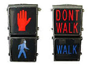 Image of a standard walk-don't walk signal