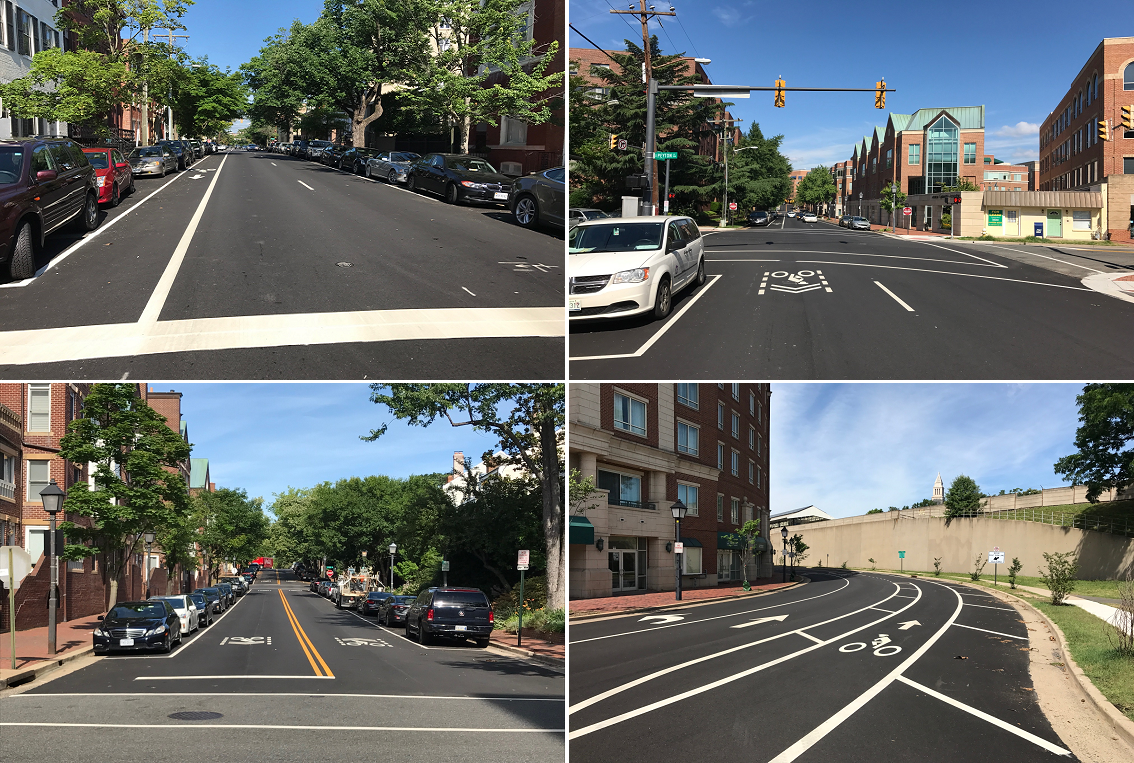 Photos of Cameron and Prince Street After Complete Streets work--new bicycle and pedestrian features