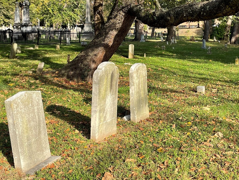 Close-up of gravestones in Douglass Cemetery