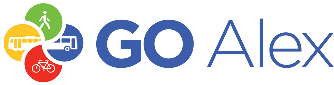 Logo for GO Alex program (includes pinwheel with icons of a preson walking, a bus, a subway car, and a bicycle