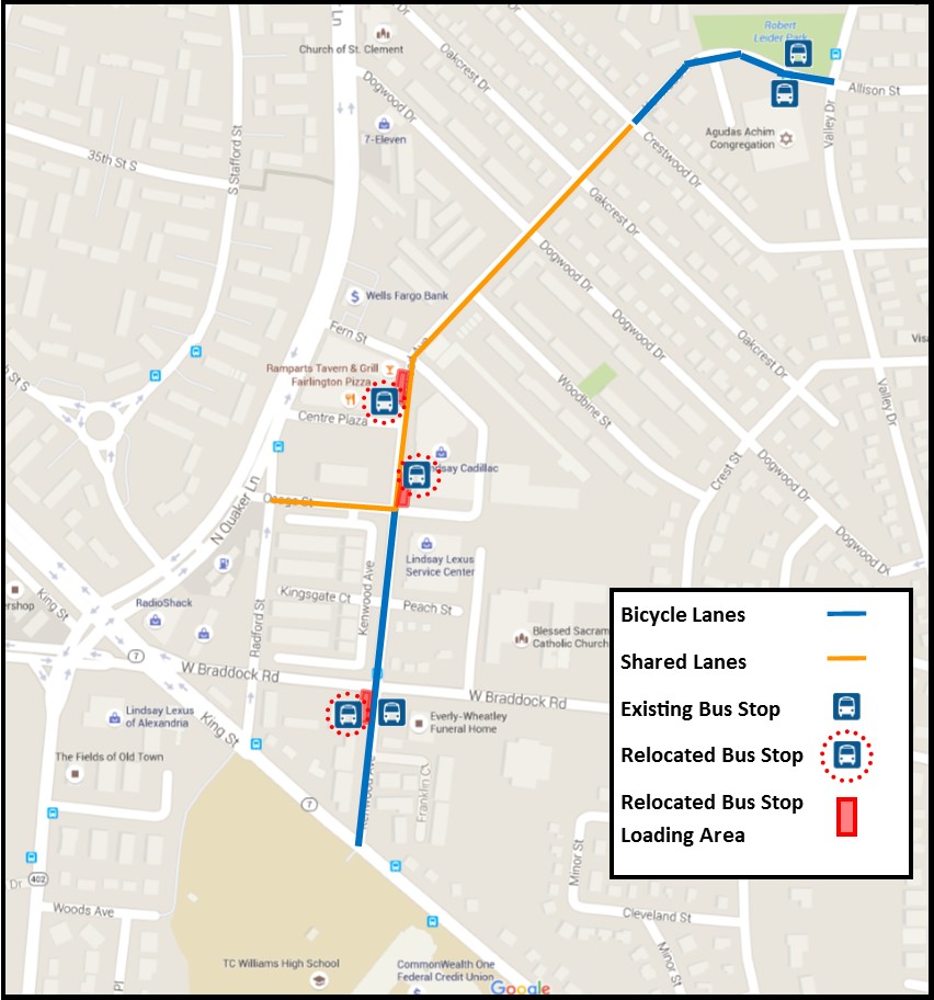 Map of Kenwood Avenue bikeway improvements, Please see paragraph above image for explanation of the project area.