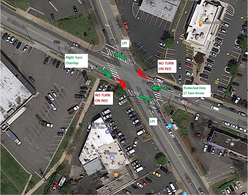 Aerial view of the project area, the intersection of Glebe Road and Mt. Vernon Avenue