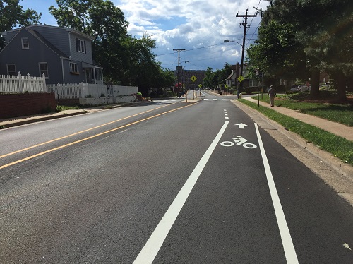 Photo of a bike lane installed on East Glebe Road as part of this project