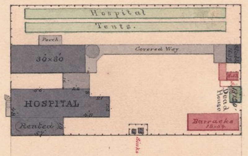 Detail of Old Hallowell Hospital, Quartermaster map.