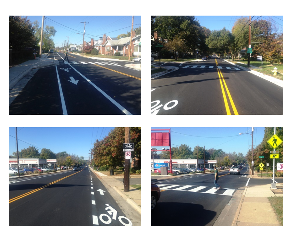 Photos of new bike ped improvements on E Monroe Avenue in Alexandria
