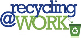 Program logo with text "recycling @ work" and an icon of a green recycling bin
