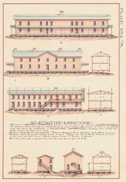 Sickel General Hospital, elevations of buildings, Quartermaster map