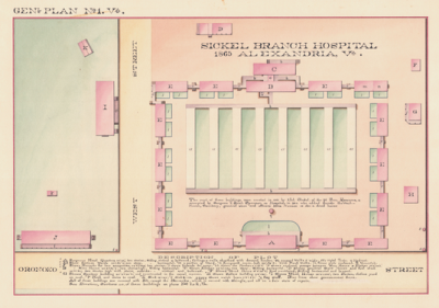 Sickel General Hospital, plan of buildings, Quartermaster map