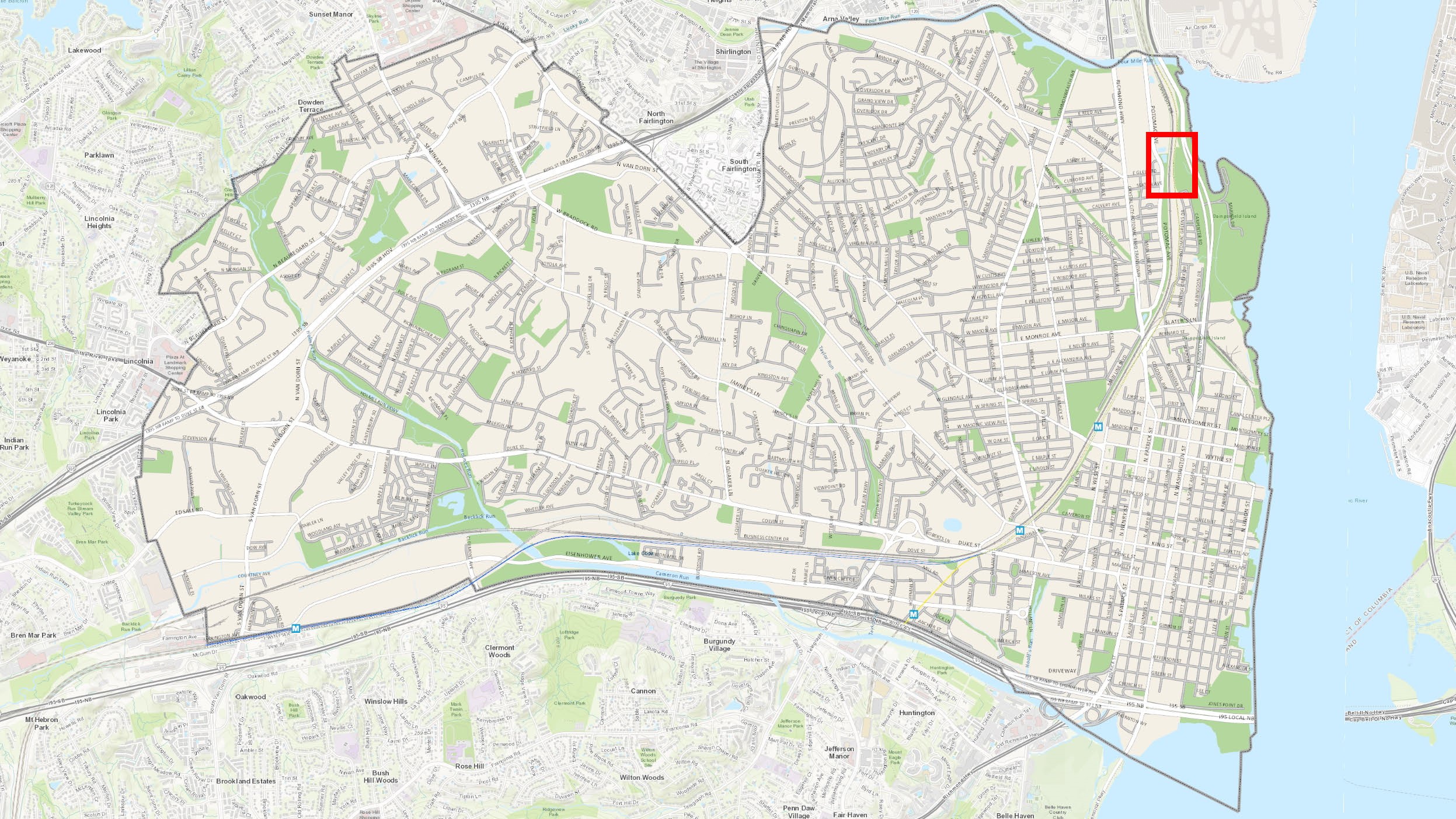 Alexandria City Map Showing Potomac Yard Metro Station Location