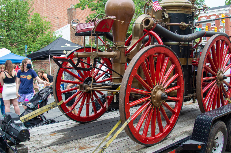 Steam Engine on display outside of Friendship Firehouse Museum