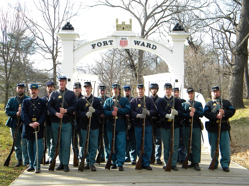 Reenactors in front of Fort Ward’s Gate