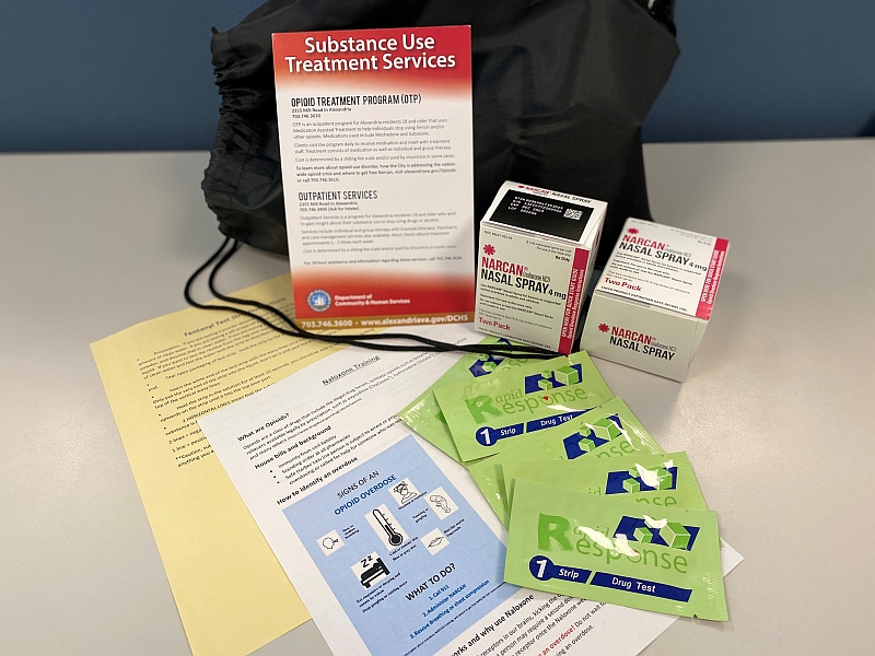 printed information, narcan and fentanyl test strips