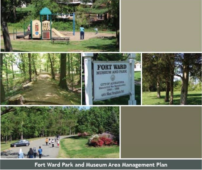 Fort Ward Management Plan report cover with images of park