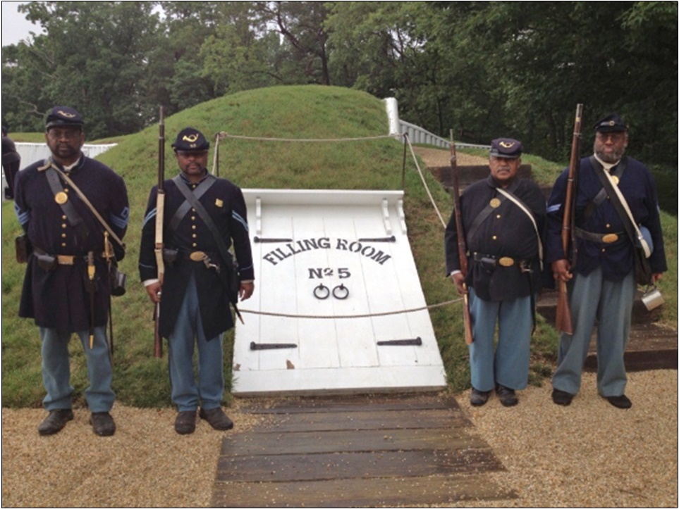 United States Colored Troops (USCT) reenactors at the historic Filling Room #5 at Fort Ward.