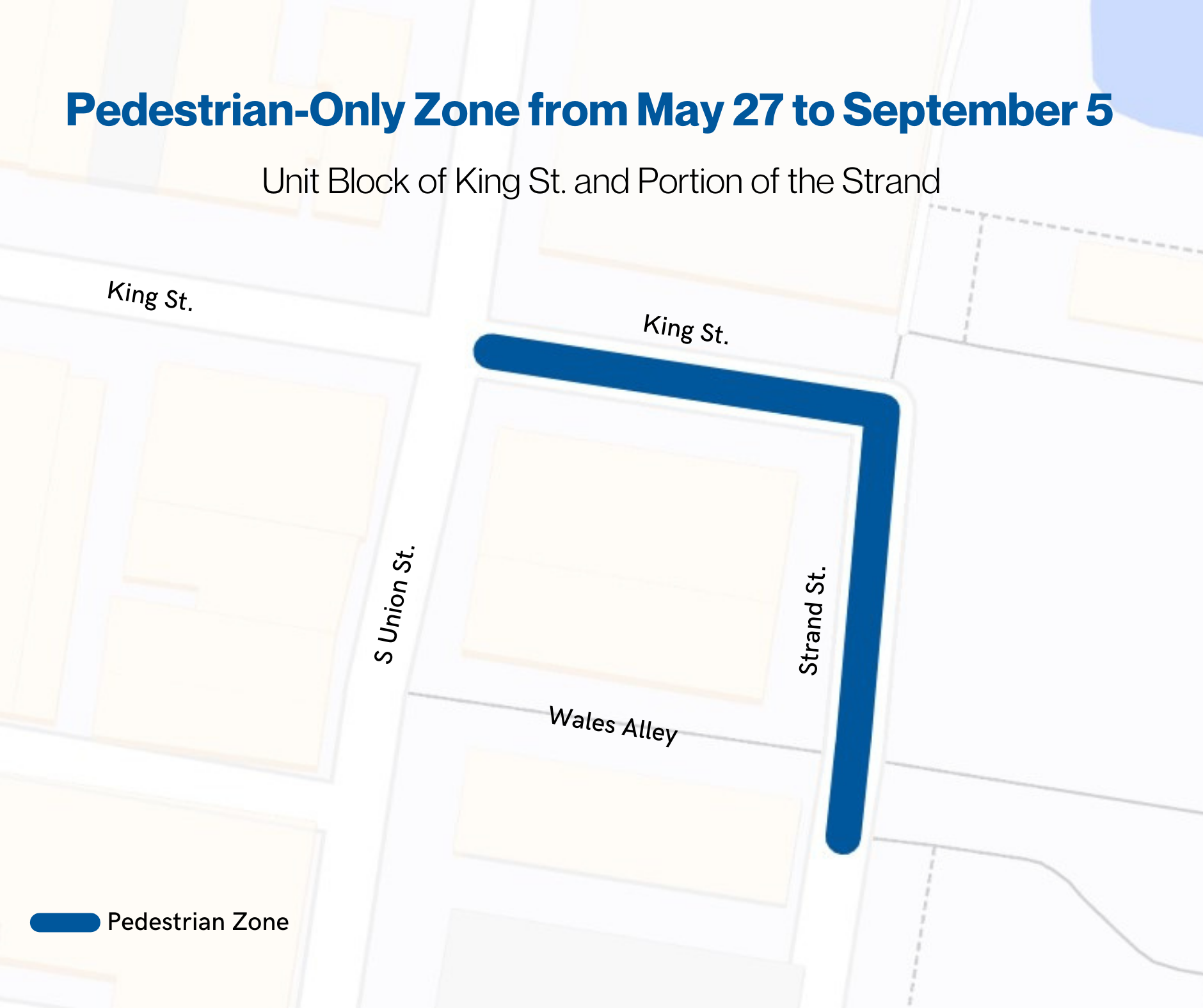 Map of area that will be temporarily converted to a pedestrian zone between Memorial Day and Labor Day 2022.