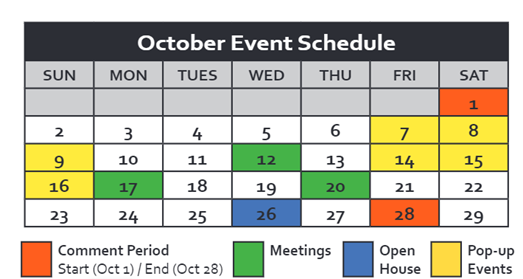 October schedule of events for Duke Street in Motion. Meeting dates and times are provided below.