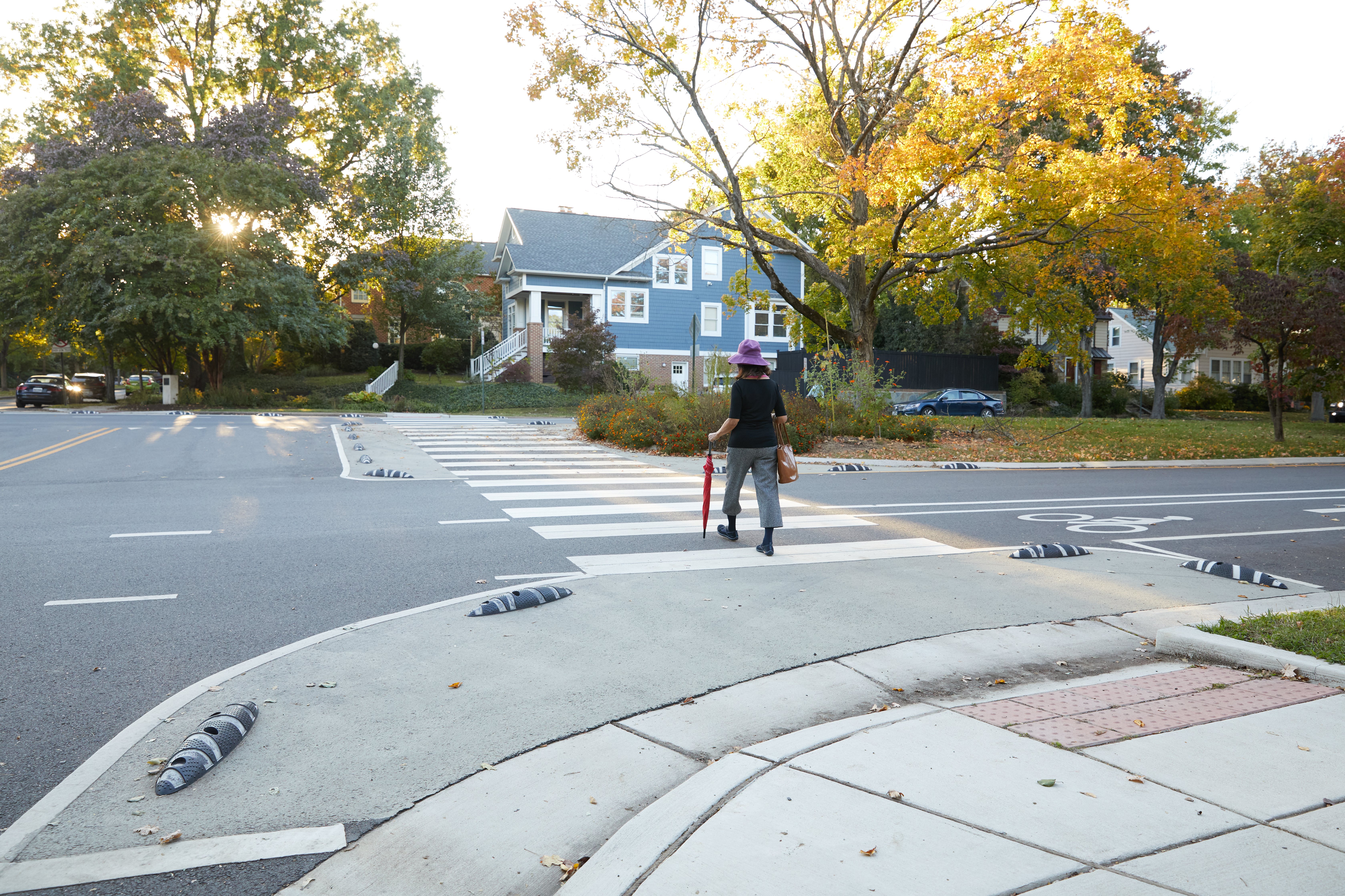 A photo showing a painted curb extension