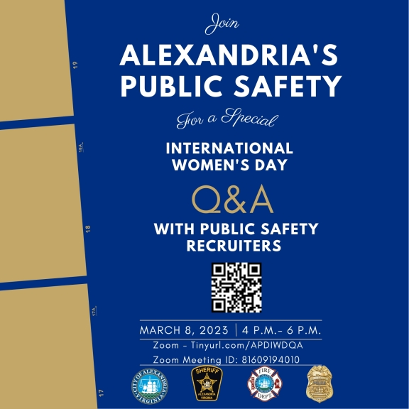 graphic for public safety recruting event on Internation Women's Day