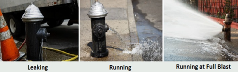 Visual examples of fire hydrant malfunctions. 