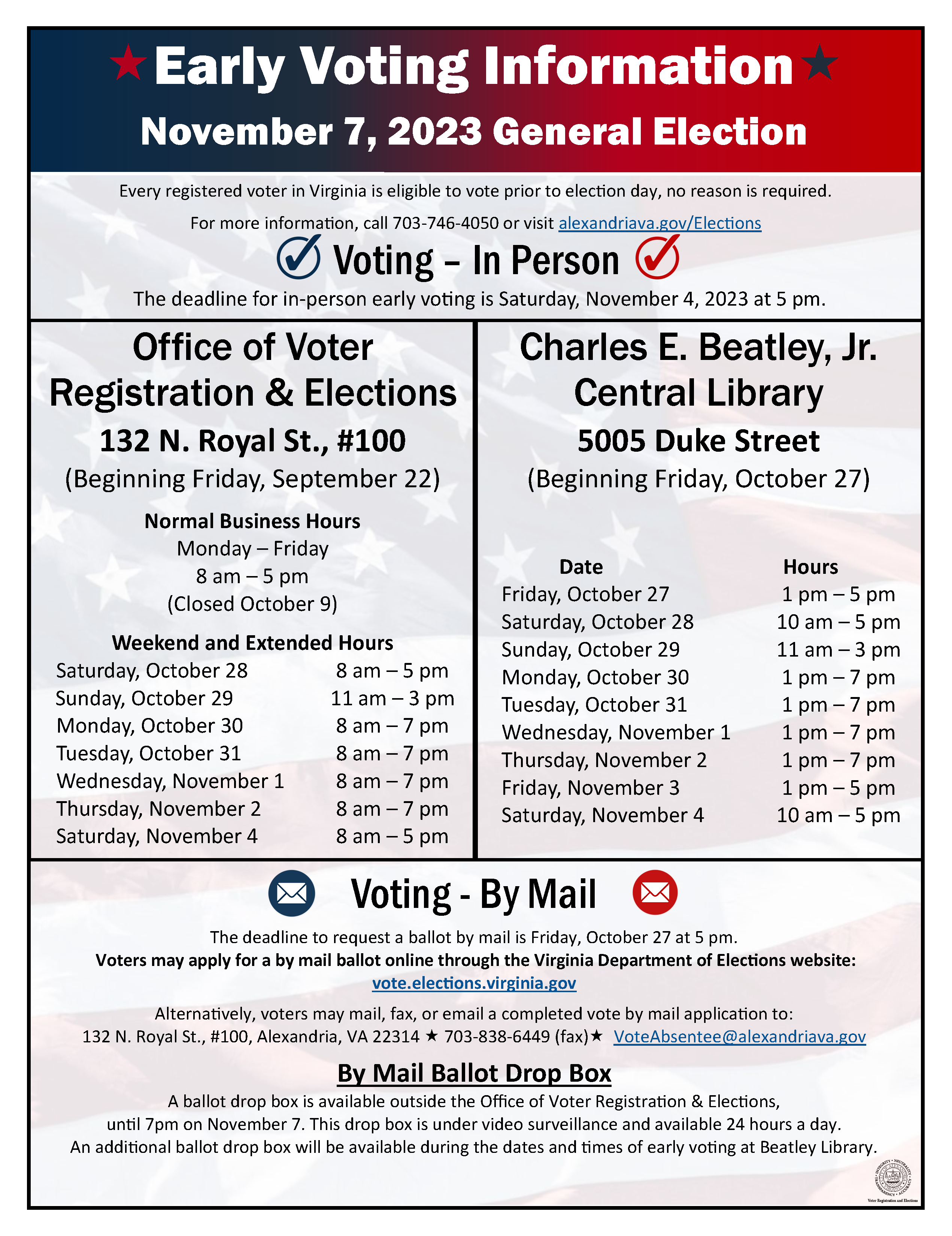Early Voting dates, times, and locations. See below if image is not displaying. 
