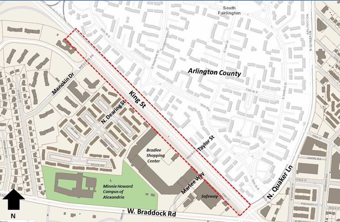 Map of the project boundaries for King Street-Bradlee Safety and Mobility Improvements