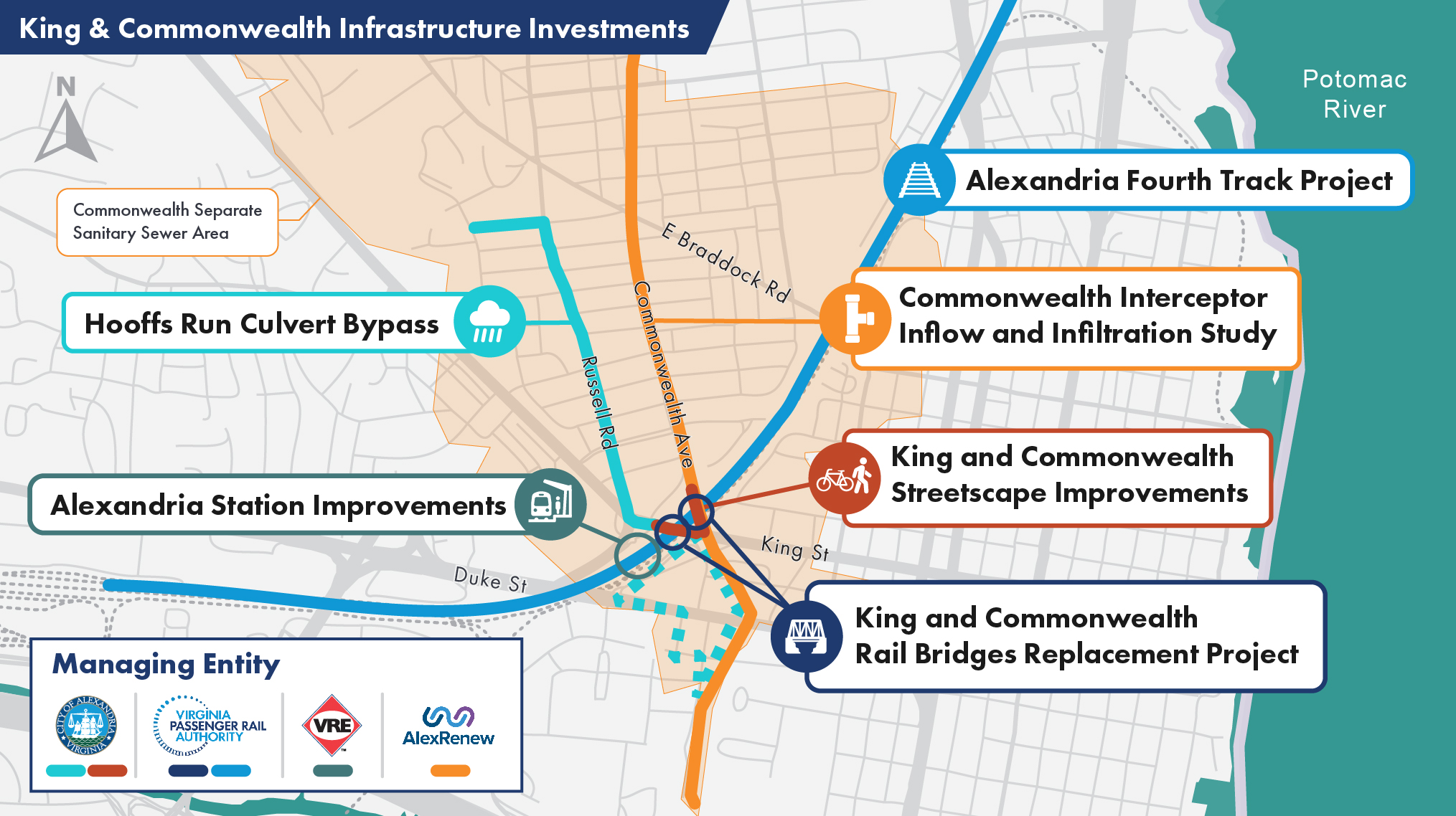 Approximate locations of proposed infrastructure projects.