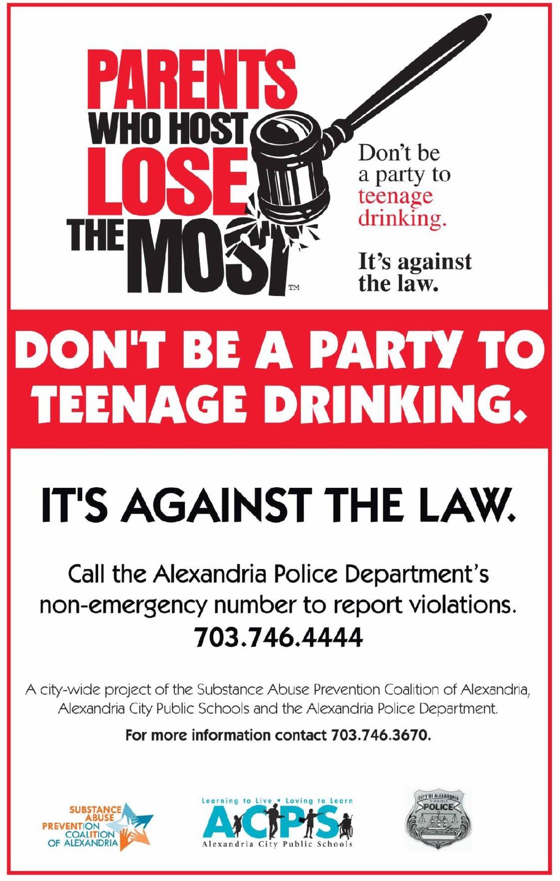 Graphic stating that parents who host parties for teens with alcohol are breaking the law 