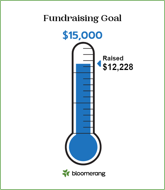blue thermometer showing raising 12,228 toward 15k goal