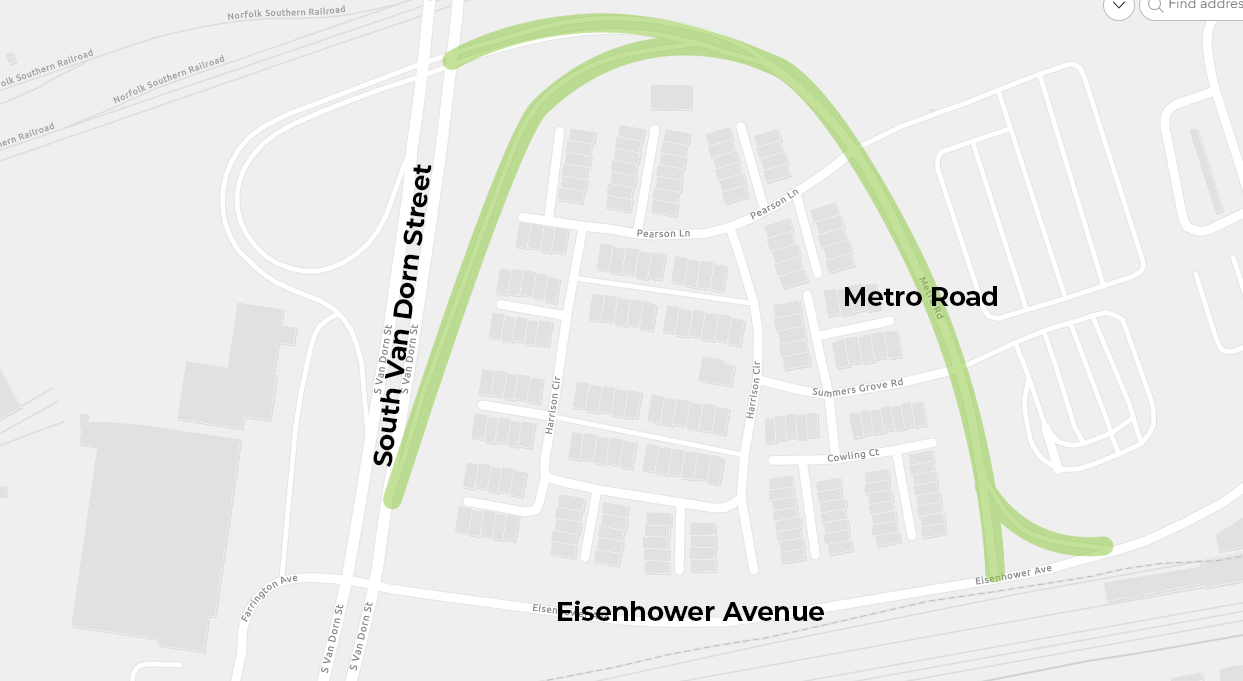 Map drawing showing the project area at Metro Road 