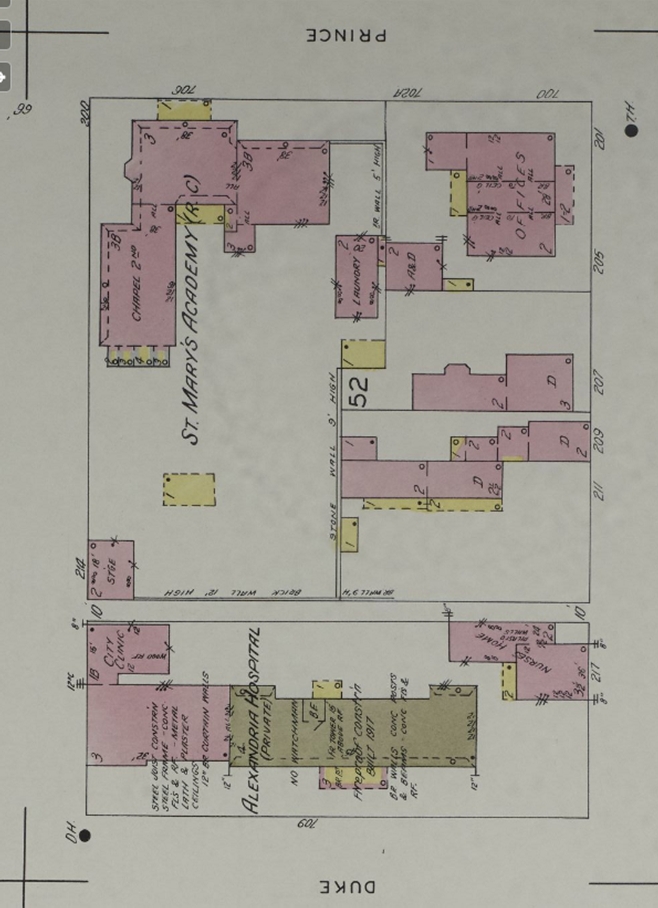 Insurance map of block showing hospital and adjacent buildings