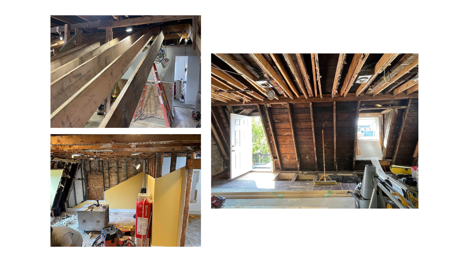 Three images original roof framing members