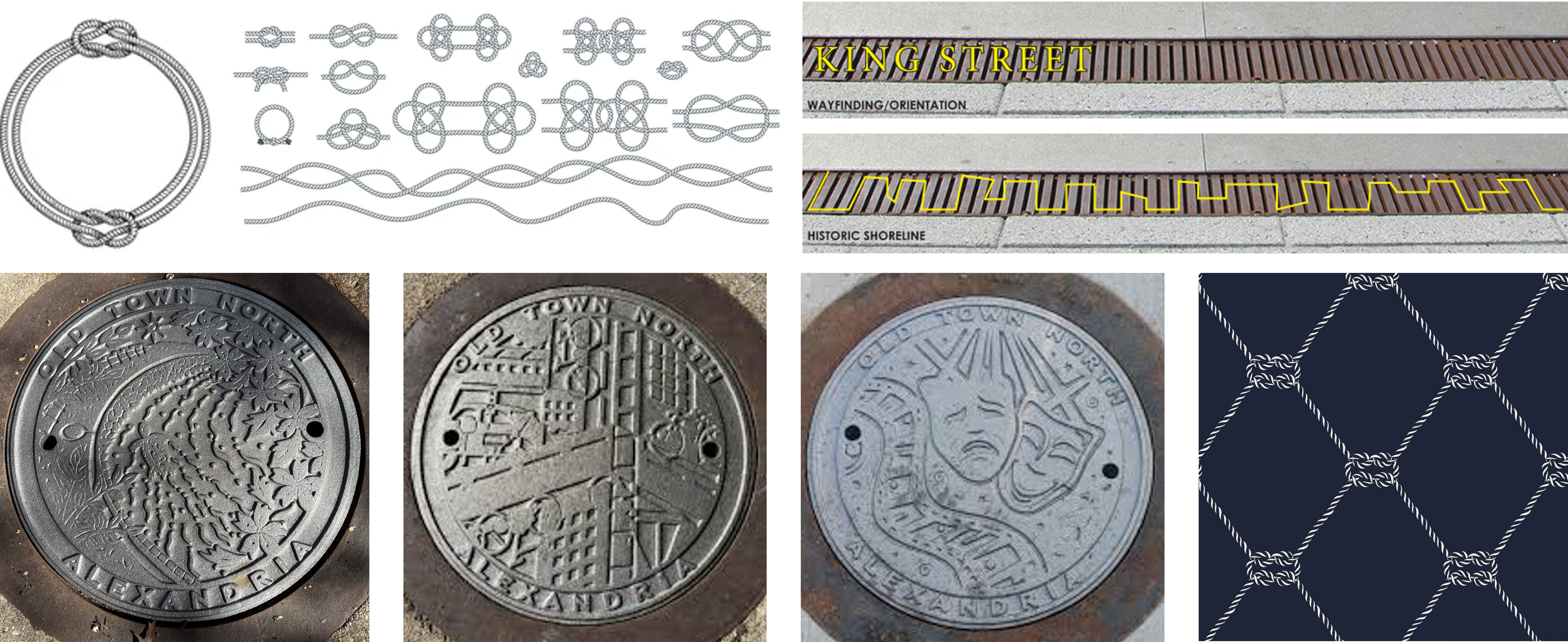 Materials and design inspiration used in the King Street-Strand Street Pedestrian Area elements.