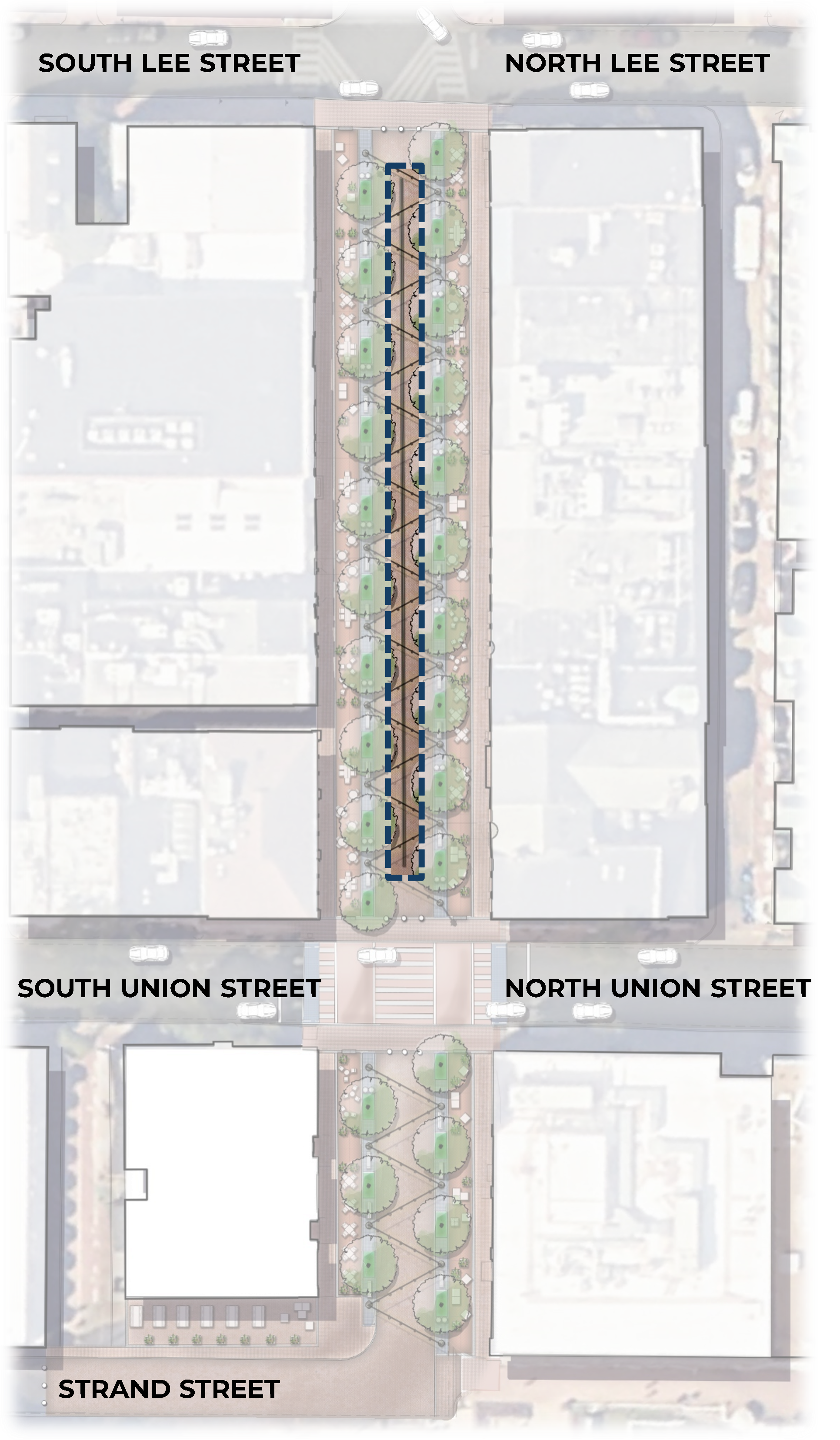Rendering map of the King Street drainage area with components numbered.