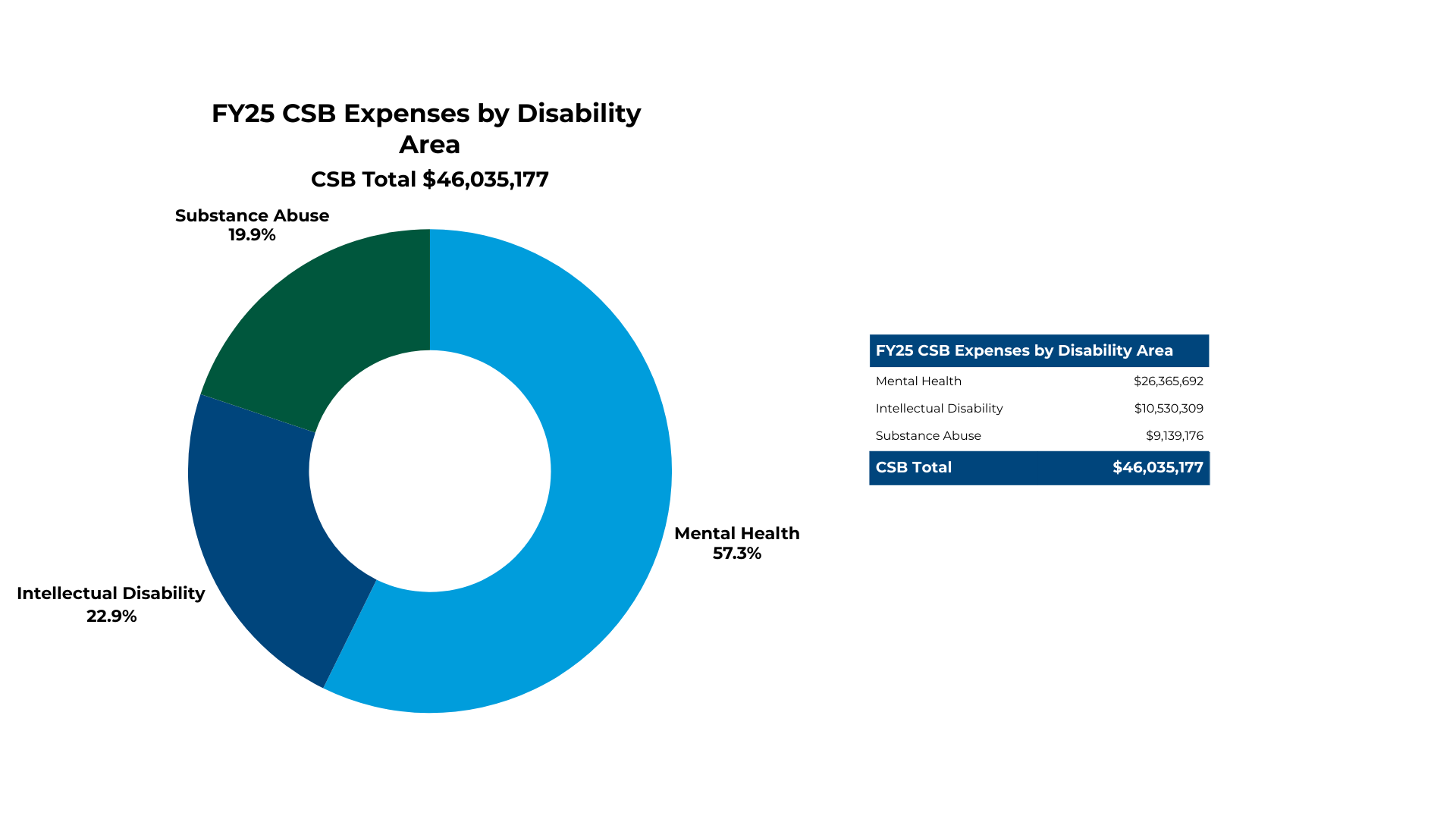Donut chart showing FY25 CSB Expenses by Disability Area