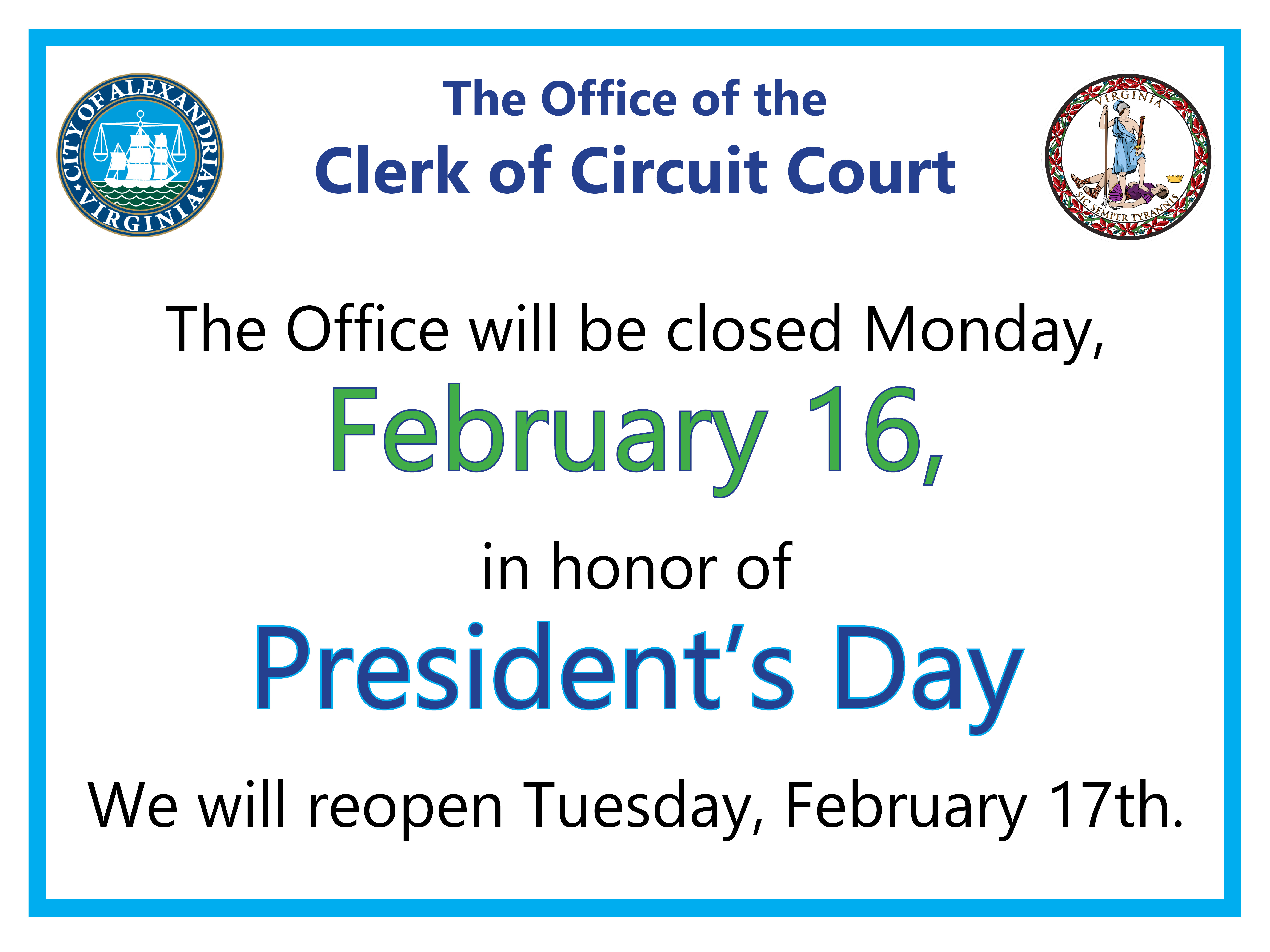 2026 Pres Day Closure