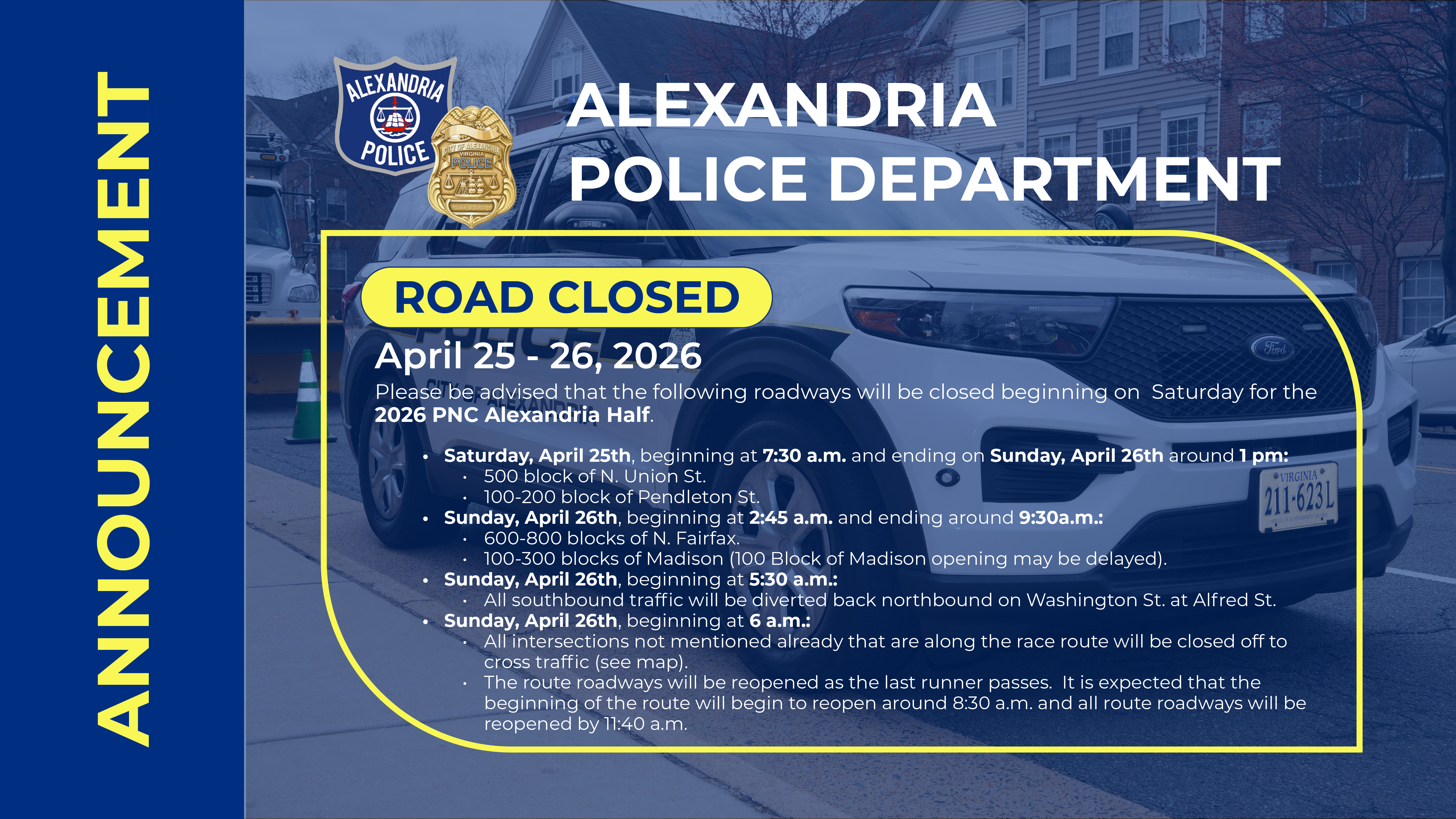 Road closure information for PNC Half Marathon