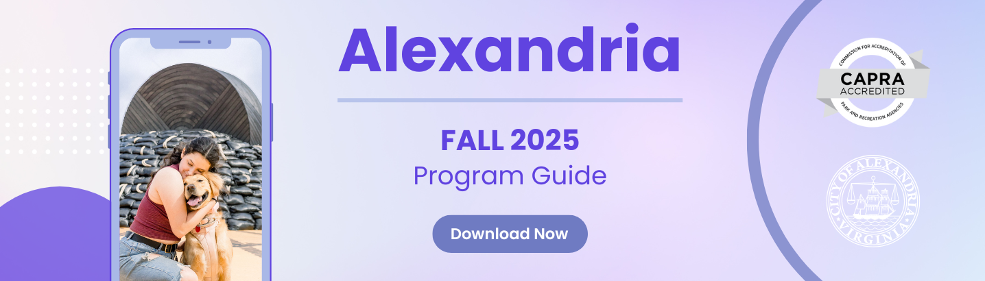 Image of the front cover of the fall 2025 program guide in a cellphone on a purple background