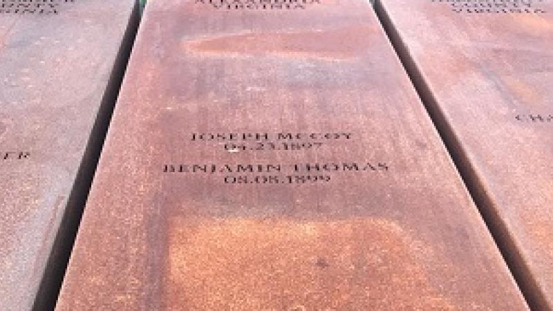 The Equal Justice Initiative pillar records two documented lynchings in Alexandria