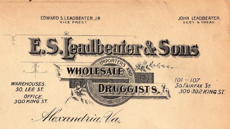 Leadbeater letterhead with engraving of Wholesale Druggists buildings.